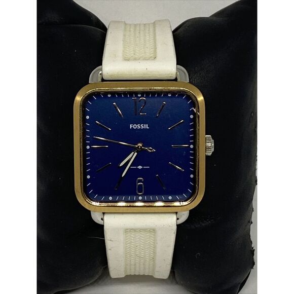 Fossil ES4251 Women's White Silicone Analog Blue Dial Quartz Wrist Watch EY381 - Picture 1 of 12